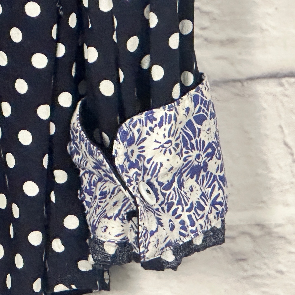 Navy Polka Dot Blouse with Sheer‎ Back Inset - Picture 6 of 10